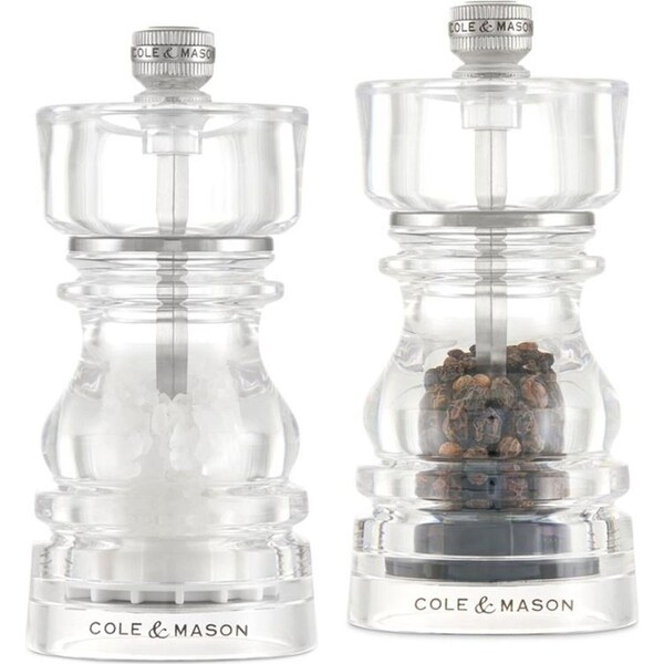 2pc Cole & Mason London Manual Acrylic Salt/Pepper Mill Grinder Set 13cm CLR