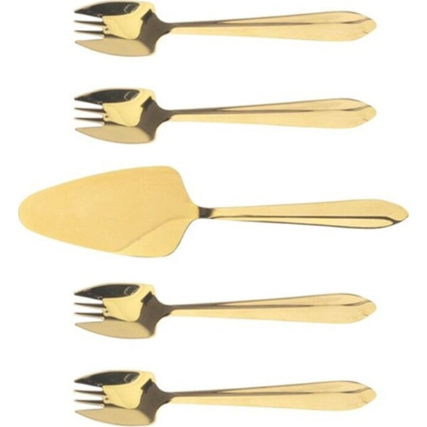 5pc Splayd Stainless Steel Cake Server/Spork Cutlery Utensil Set Gold Mirror