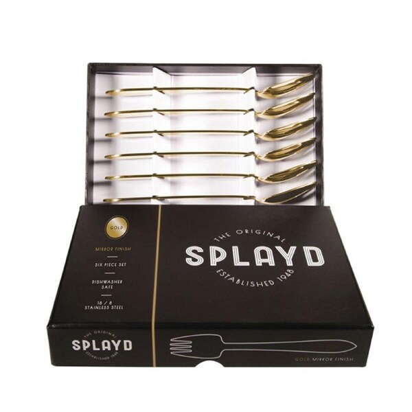 6pc Splayd Black Label S/S Gold Mirror Spork Cutlery Kitchen Utensil Set