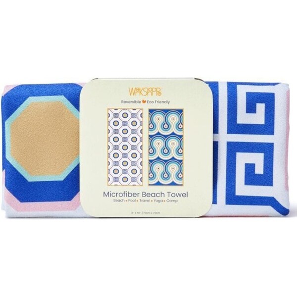 WerkShoppe Reversible Microfiber Beach Towel 79x173cm Large Greek Key Tiles