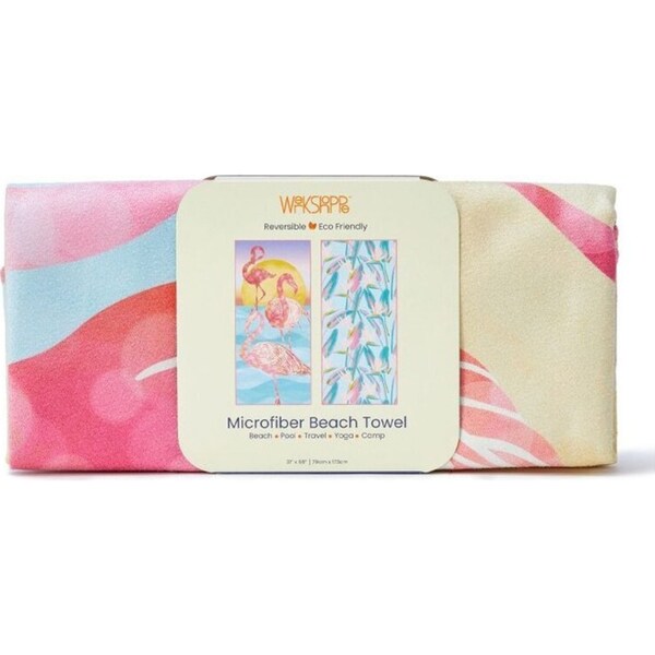WerkShoppe Reversible Microfiber Beach Towel 79x173cm Large Flamingo Sunset