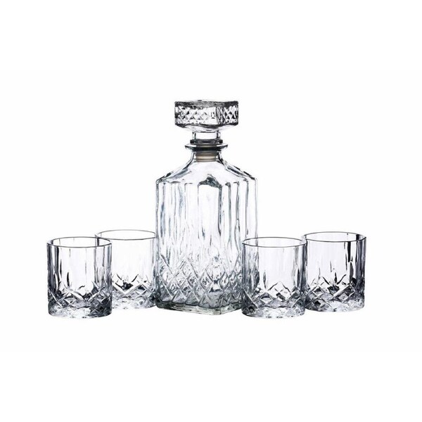 5pc BarCraft 900ml Whiskey Decanter w/ 200ml Glass Tumbler Cup Set Clear