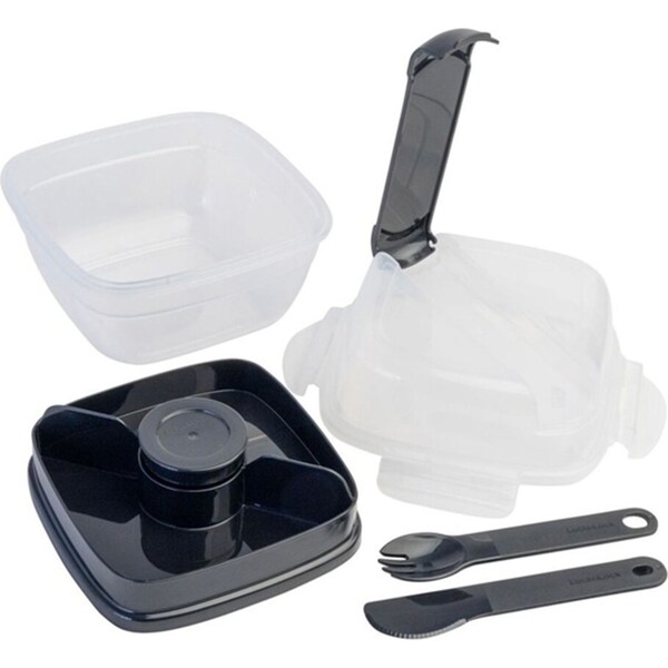 LocknLock 2in1 To-Go 1.5L Salad Container Lunchbox Storage w/Spoon/Fork BLK