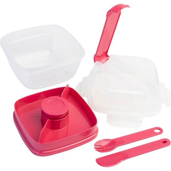 LocknLock 2in1 To-Go 1.5L Salad Container Lunchbox Storage w/Spoon/Fork BLK