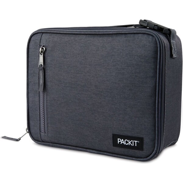 PackIt Freezable Lunch Box Food Storage Bag 25x20cm Rectangle Charcoal Grey