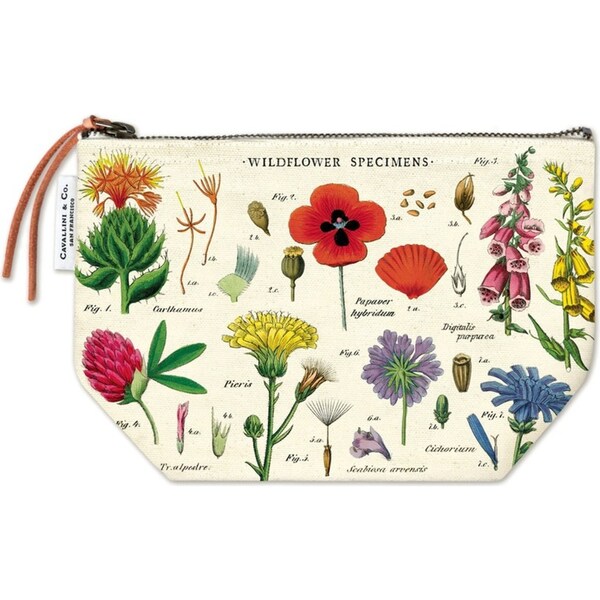 Cavallini Cotton Hand Carry Zipped Pouch Handy Organiser 22x15cm Wildflowers