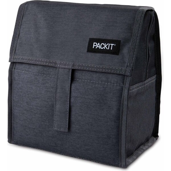 PackIt Freezable Polycanvas Lunch Bag Food Storage Rect 29.5cm Charcoal Grey