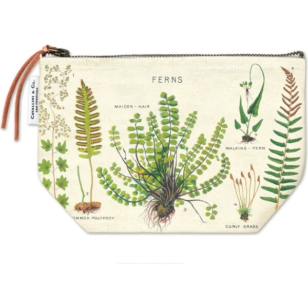 Cavallini Cotton Hand Carry Zipped Pouch Outdoor Organiser Ferns 22x15cm