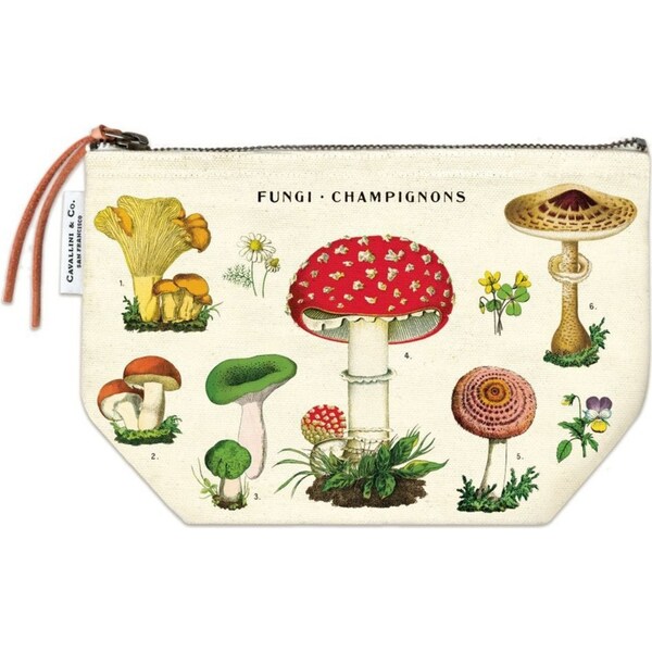 Cavallini Cotton Hand Carry Zipped Pouch Storage Organiser Mushroom 22x15cm