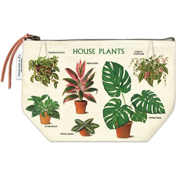 Cavallini Cotton Hand Carry Zipped Hand Pouch Organiser House Plants 22x15cm