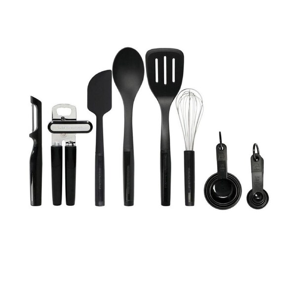15pc KitchenAid Kitchen Cooking Spatula/Can Opener/Peeler Utensil Set Black