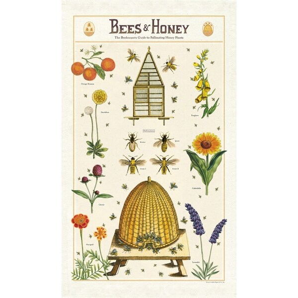 Cavallini Cotton Kitchen Tea Towel Soft Absorbent Cloth 48x80cm Bees & Honey