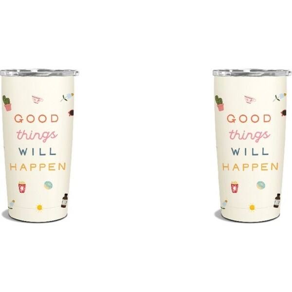 2x Studio Oh Insulated S/S 500ml Coffee Tumbler Cup Good Things Will Happen