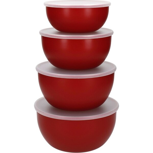 4pc KitchenAid Plastic Food Preparation Mixing Bowls w/Lids Round Emp Red