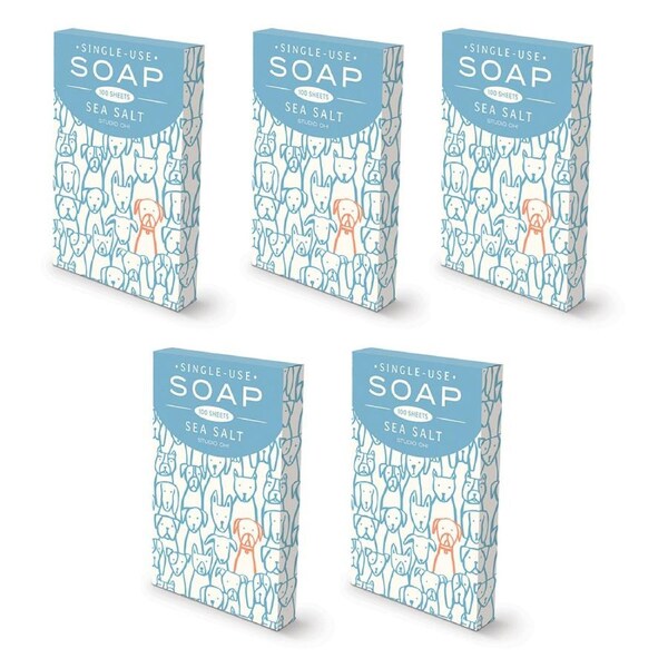 5x 100pc Studio Oh Single Use Paper Soap Sheet Travel 8.2cm Puppy Pile/Sea Salt