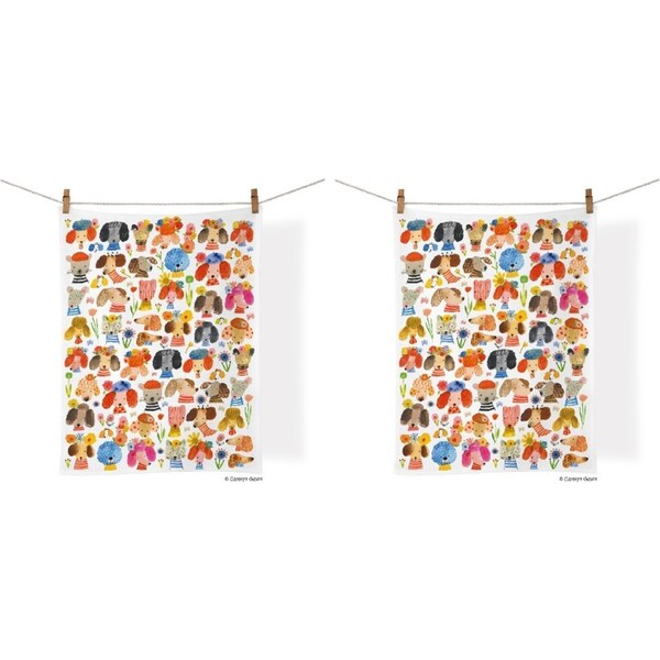 2x WerkShoppe Cotton Kitchen Tea Towel Drying Dish Cloth 53.5x71cm Dog Eared