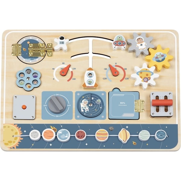 Tooky Toy Busy Board - Space Kids/Childrens Wooden Interactive Toy 3y+