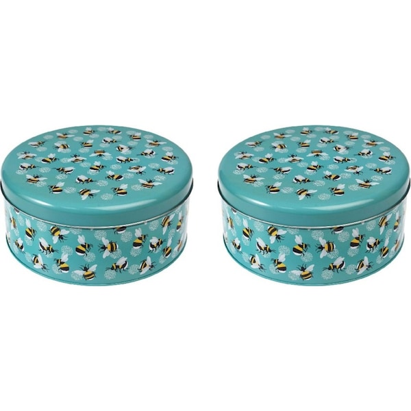2x Rex London Cake Tin Kitchen/Pantry Food Storage Can Round 24cm Bumblebee