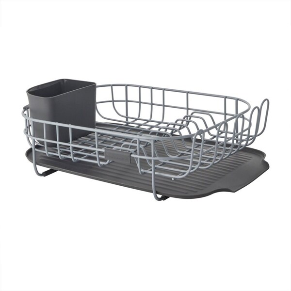 KitchenAid S/Steel Dish Drying Rack w/ Removable Utensil Holder 44x32cm Grey