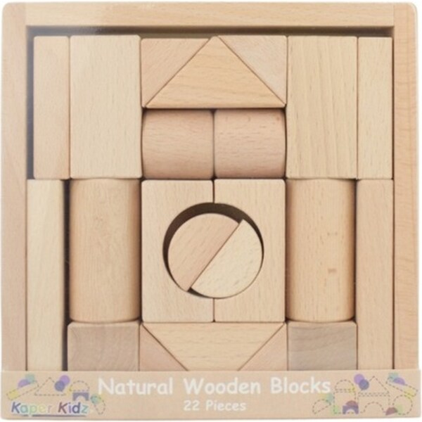 22pc Kaper Kidz Natural Wooden Blocks Kids/Childrens Interactive Toy 12m+