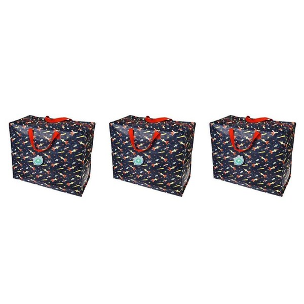 3x Rex London Jumbo Storage Carry Bag Organiser w/Zip Closure 58x48cm Space Age