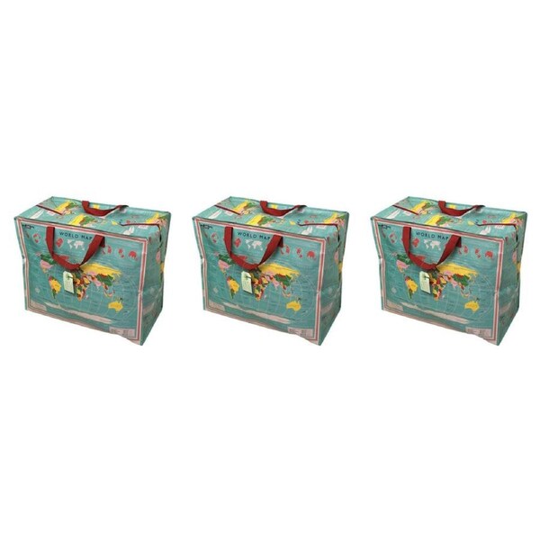 3x Rex London Jumbo Storage Carry Bag Organiser w/Zip Closure 58x48cm World Map