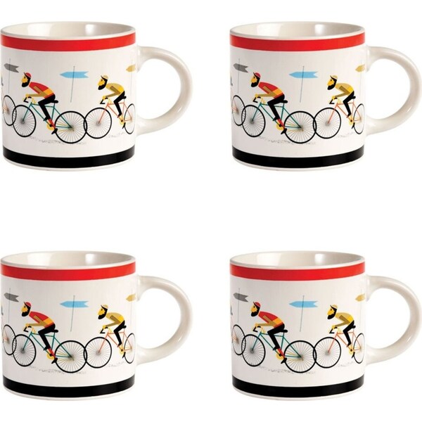 4x Rex London 350ml Ceramic Coffee Mug Water Drink Tea Cup w/ Handle Le Bicycle