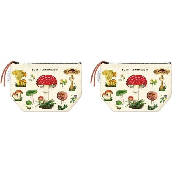 2x Cavallini Cotton Hand Carry Zipped Pouch Storage Organiser Mushroom 22x15cm