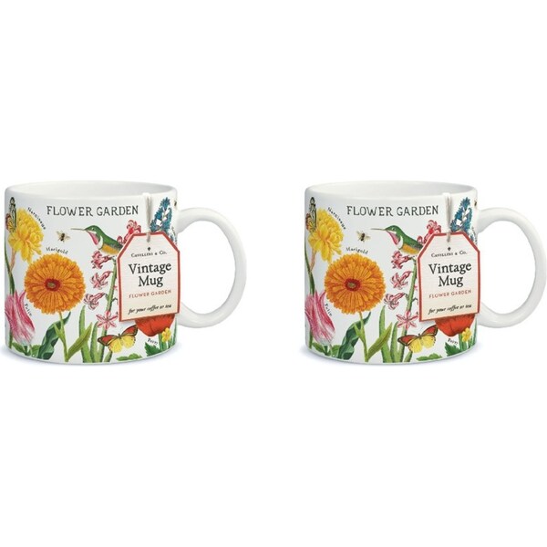 2x Cavallini Vintage Glassware Coffee Mug 414ml/19.5cm Vintage Flower Garden