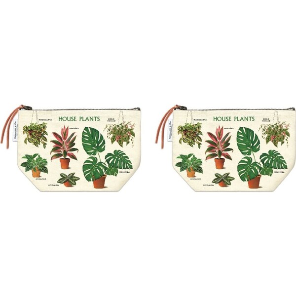 2x Cavallini Cotton Hand Carry Zipped Hand Pouch Organiser House Plants 22x15cm