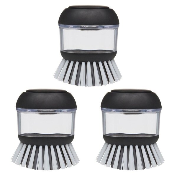 3x KitchenAid Plastic Silicone Soap Dispensing Palm Brush Cleaner 9cm Black