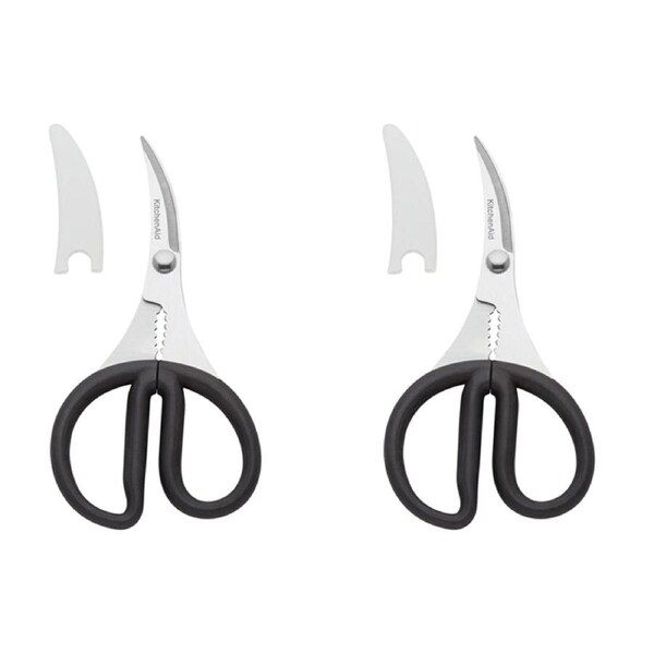 2x KitchenAid Seafood Shears Stainless Steel Kitchen Scissors/Cover 18cm Black