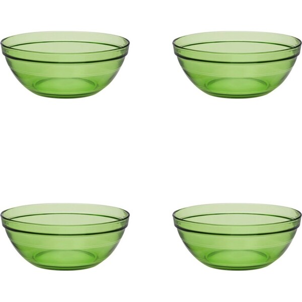 4x Duralex Gigogne 20.5cm/1.59L Stackable Glass Noodle Soup Bowl Round Green