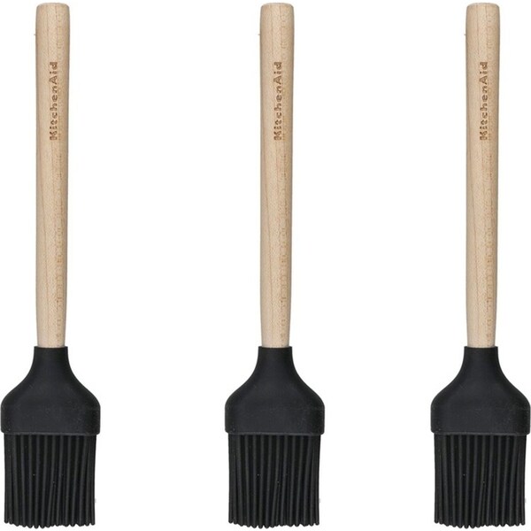 3x KitchenAid Silicone Mini Pastry Brush Utensil w/Maple Wood Handle 30cm Black