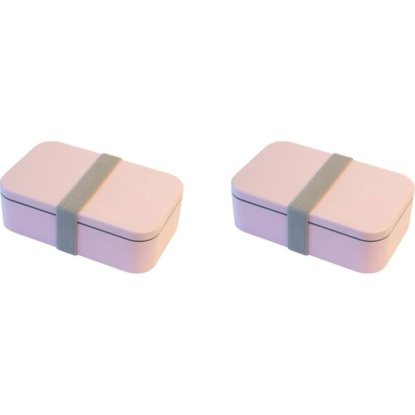 2x Cuisena Rectangular Bento Lunch Box Food Container w/ Utensils Cutlery Pink