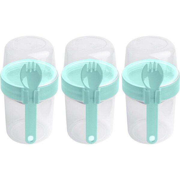 3x LocknLock To-Go 2-Way Food Container Storage w/ Fork Utensil 17.6cm Aqua
