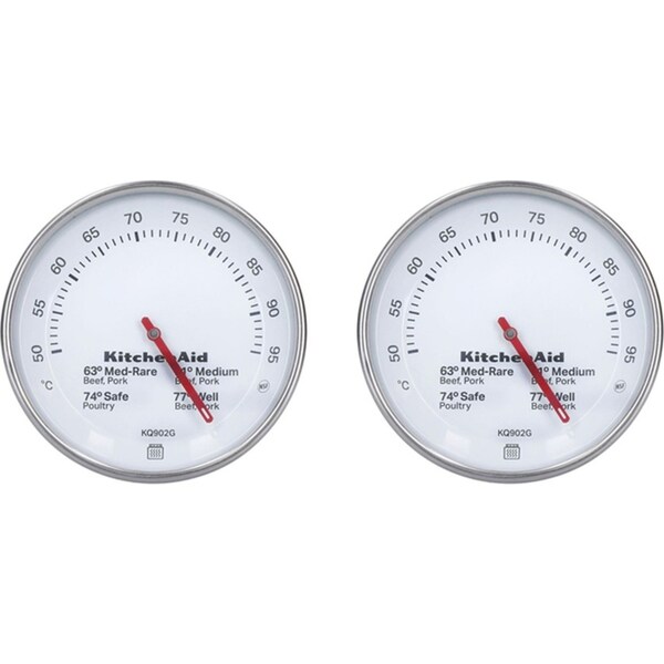 2x KitchenAid Leave In Cooking Meat Thermometer Stainless Steel 13cm Silver