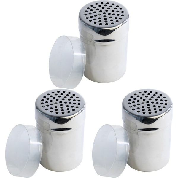 3x Cuisena Stainless Steel Shaker Icing Sugar Container w/ 4mm Holes Lid Silver