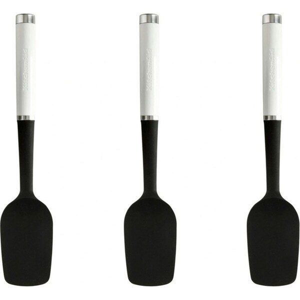 3x KitchenAid Spoon Spatula Stainless Steel Silicone Cooking Utensil 30cm White