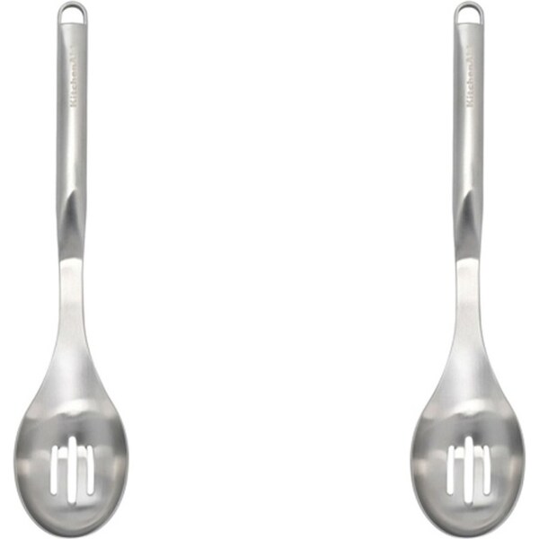 2x KitchenAid Stainless Steel Slotted Spoon Kitchen Cooking Utensil 34cm Silver