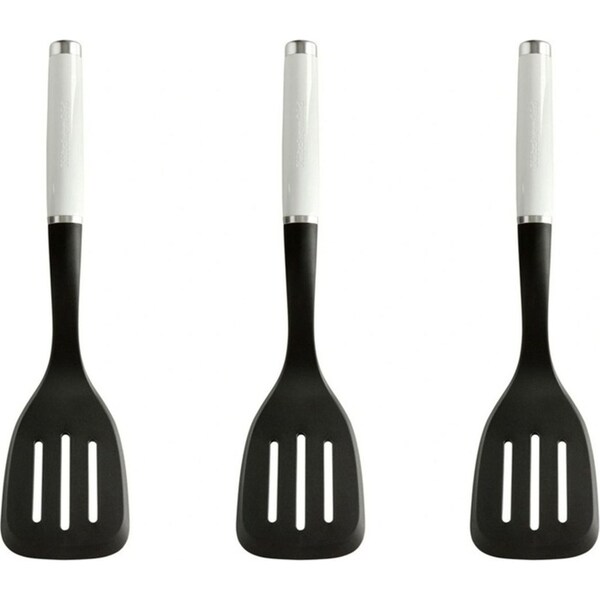 3x KitchenAid Nylon/Plastic Slotted Turner Kitchen Cooking Utensil 34cm White