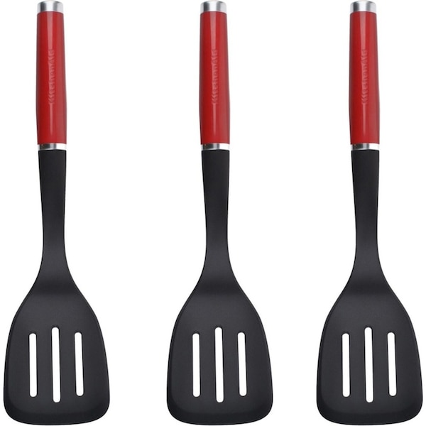 3x KitchenAid Nylon/ABS Slotted Turner Kitchen Cooking Utensil 34cm Empire Red
