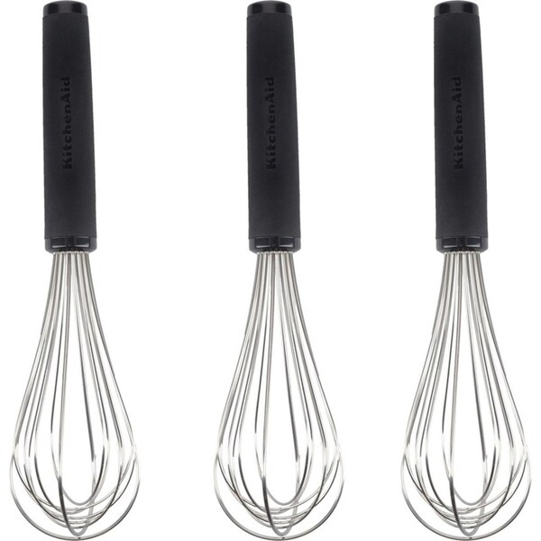 3x KitchenAid Soft Touch Whisk Utensil Nylon Kitchen Cooking Utensil 27cm Black
