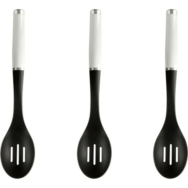 3x KitchenAid Nylon/Plastic Slotted Spoon Kitchen Cooking Utensil 34cm White
