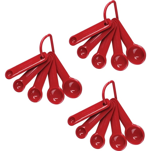 3x 5pc KitchenAid Plastic Measuring Spoons Set Kitchen Scoop Utensils Emp Red