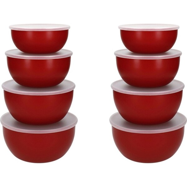 2x 4pc KitchenAid Plastic Food Preparation Mixing Bowls w/Lids Round Emp Red