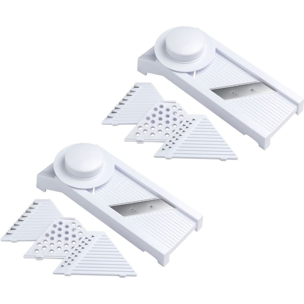 2x Culinare Mandoline Slicer w/ 4 Blades Fine/Course Fruit/Vegetable Slicer WHT