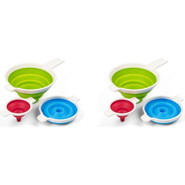 2x 3pc Progressive Collapsible Silicone Liquid Funnel Kitchen Cooking Utensil