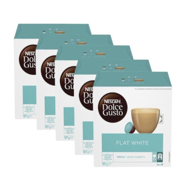 5 x Nescafe Dolce Gusto Flat White Coffee Pods Capsules 16 Pack