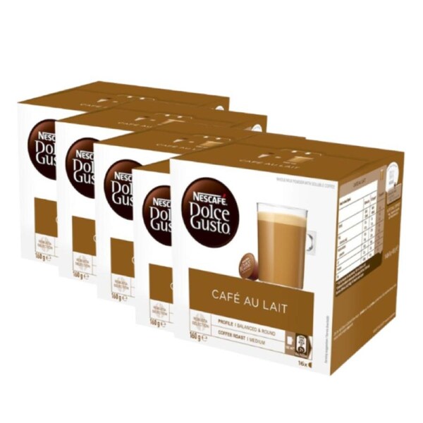 5 x Nescafe Dolce Gusto Cafe Au Lait Coffee Pods Capsules 16 Pack